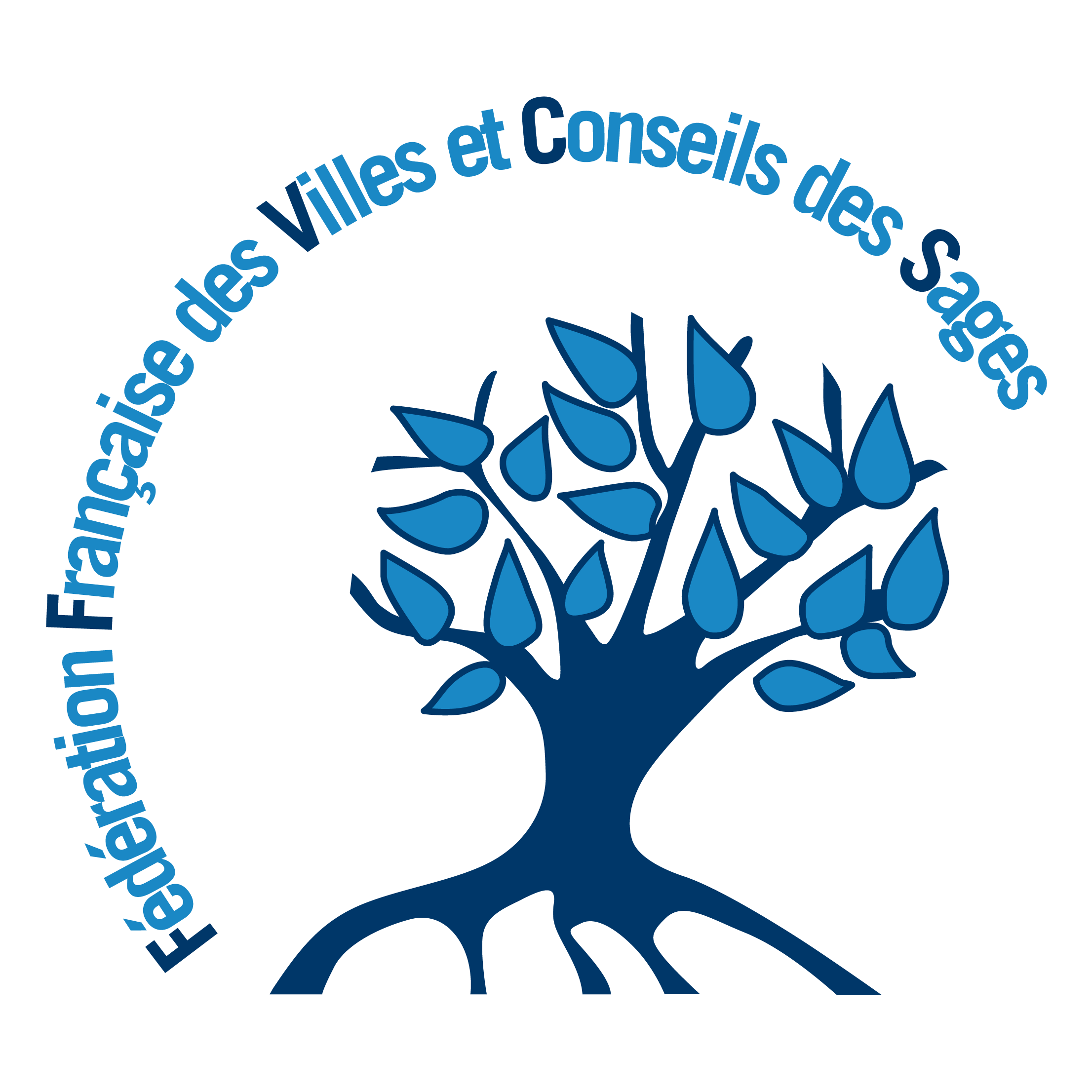 Logo Fédération Française des Villes et Conseils des Sages - Arbre bleu foncé et feuilles bleu claire